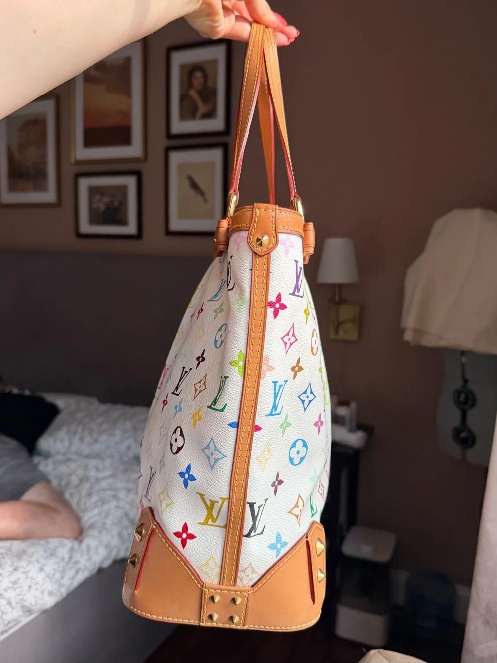Louis Vuitton White Multicolor Monogram Sharlene Canvas Tote with Tan Trim
